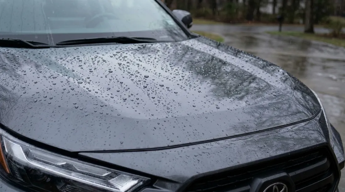 After ceramic coating — rain beads into tight droplets